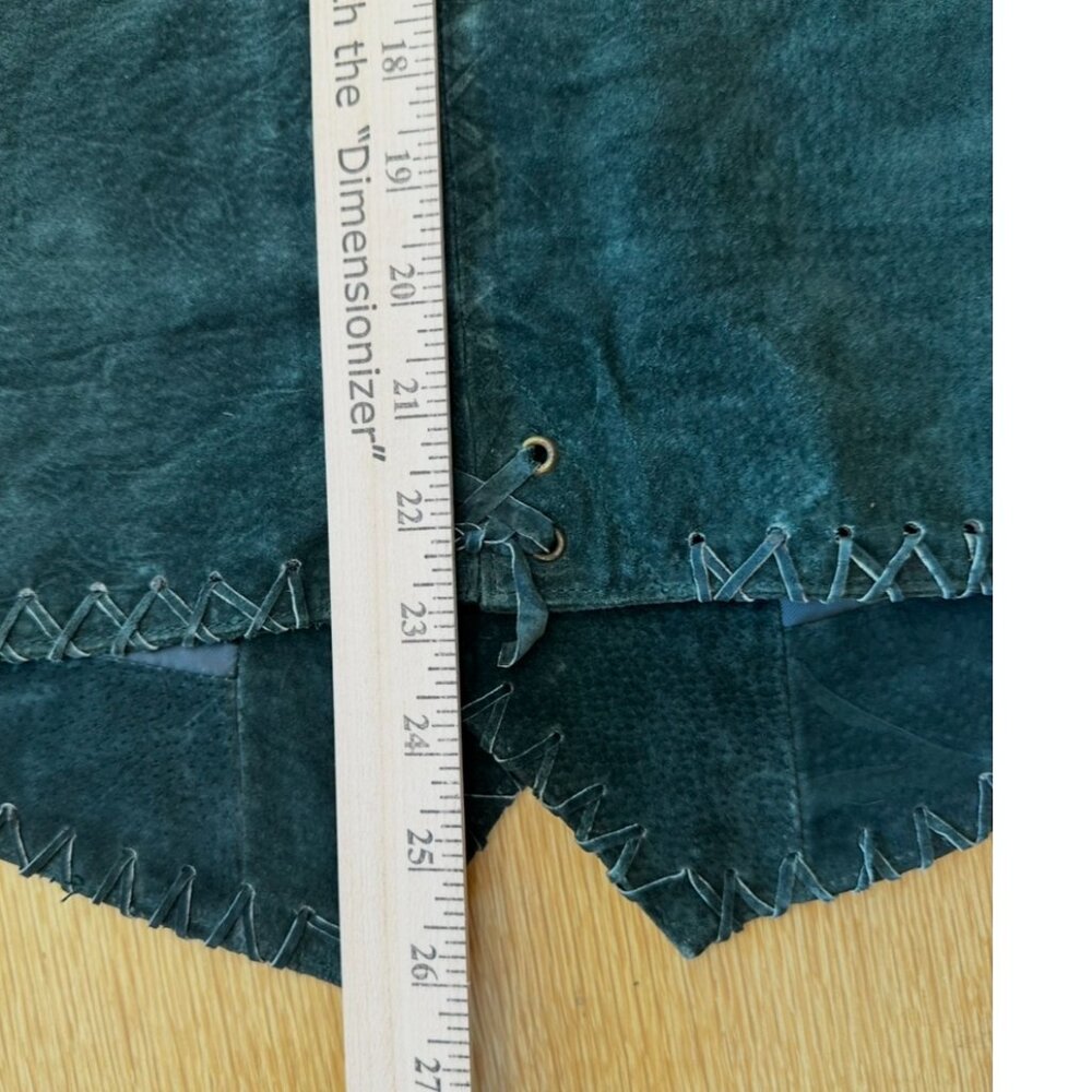 Green Genuine Suede-Leather Vintage Whip-Stitch Vest boho 80s biker unisex M - Picture 9 of 15